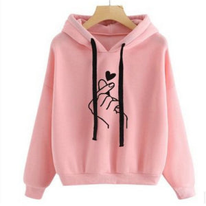 Harajuku Unisex Hoodies Sweatshirt Pullover Tops Autumn Winter Women Men Unisex Heart Printed Hooded Casual Long-sleeved Coat