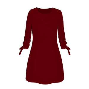 Ladies One-pieces Dress Solid Color Rounded Neck Long Sleeves Casual Dress for Spring Autumn AIC88