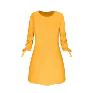 Ladies One-pieces Dress Solid Color Rounded Neck Long Sleeves Casual Dress for Spring Autumn AIC88