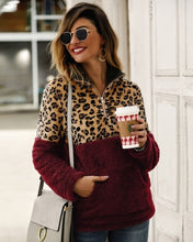 Load image into Gallery viewer, Women Fleece Sweatshirt Winter Casual Leopard Faux Fur Patchwork Fluffly Female Hoodies Warm Turtleneck Zipper Thick Sherpa Tops