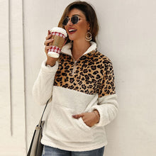 Load image into Gallery viewer, Women Fleece Sweatshirt Winter Casual Leopard Faux Fur Patchwork Fluffly Female Hoodies Warm Turtleneck Zipper Thick Sherpa Tops