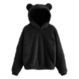 Fluffy Velvet Long Sleeve Fleece Sweatshirt Autumn Winter Women's Warm Bear Shape Fuzzy Hoodie Pullover Hoody Sweatshirts Mujer