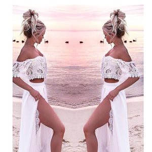 White Lace Beach Dress For Women Long Two Piece Beachwear Dresses 2019 Summer Sundresses Plus Size Dress Top Robe Blanche Dantel